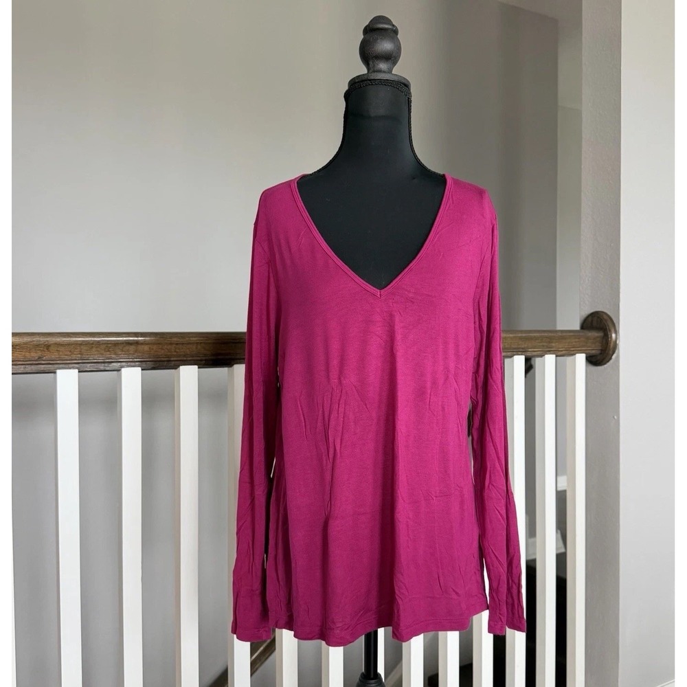 Beyond Yoga Tempting Knit V-Neck Long Sleeve Pink‎ Pullover Top Large Athleisure